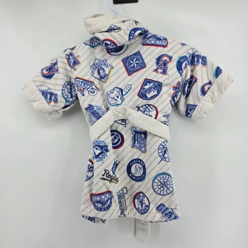 Vintage 1995 MLB All Over Print Team Logo Hooded Bath Robe Kids 4T Terry Cloth